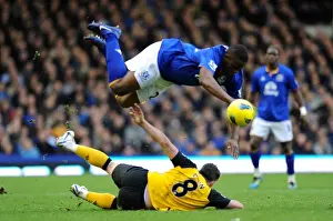 21 January 2012, Everton V Blackburn Rovers Prints: David Dunn's Sliding Tackle on Victor Anichebe: Everton vs