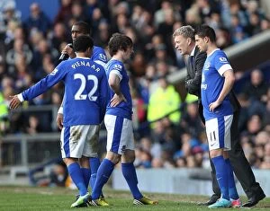 Images Dated 27th April 2013: David Moyes Coaches Leighton Baines at Goodison Park: Everton's Victory Over Fulham (1-0)