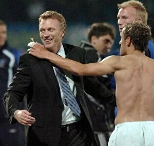 Images Dated 4th October 2007: David Moyes and Everton Celebrate UEFA Cup Victory Over Metalist Kharkiv