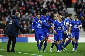 Images Dated 15th December 2012: David Moyes and Everton Players Celebrate 1-0 Lead Over Stoke City