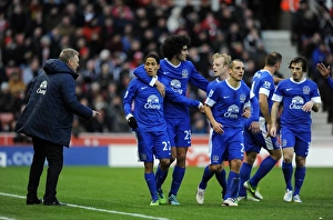Stoke City 1 V Everton 1 : Britannia Stadium : 15-12-2012 Prints: David Moyes and Everton Players Celebrate 1-0 Lead Over Stoke City: Own Goal by Ryan Shawcross (15-12-2012)