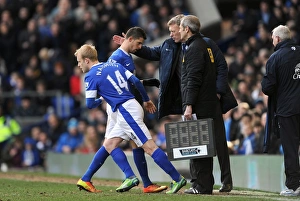 Everton 2 V Manchester City 0 : Goodison Park : 16-03-2013 Prints: David Moyes Substitutes Steven Naismith for Kevin Mirallas against Manchester City
