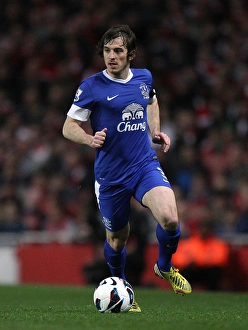 Arsenal 0 V Everton 0 : Emirates Stadium : 16-04-2013 Prints: Defensive Battle at Emirates: Everton's Leighton Baines Holds Firm Against Arsenal (16-04-2013)