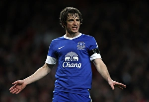 Arsenal 0 V Everton 0 : Emirates Stadium : 16-04-2013 Prints: Defensive Showdown: Leighton Baines Stands Firm as Everton Holds Arsenal Scoreless (16-04-2013)