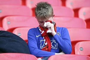 Images Dated 19th April 2009: Dejected Manchester United Fan at Wembley: Everton FC Beats Manchester United in FA Cup Semi-Final