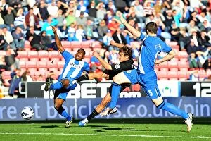 Images Dated 6th October 2012: Determined Strike: Jelavic vs. Wigan Athletic - Everton's Dramatic Equalizer in BPL Clash (2-2)