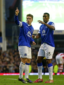 Everton 4 V Stoke City 0 : Goodison Park : 30-11-2013 Prints: Deulofeu and Distin: Everton's Unforgettable Goal Celebration vs Stoke City (4-0)