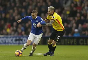Deulofeu vs. Behrami: Intense Battle for Ball Possession - Watford vs. Everton, Premier League, Vicarage Road