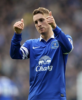 Everton 2 V Cardiff City 1 : Goodison Park : 15-03-2014 Prints: Deulofeu's Dramatic Gesture: Everton's Triumph over Cardiff City in the Barclays Premier League (15-03-2014)