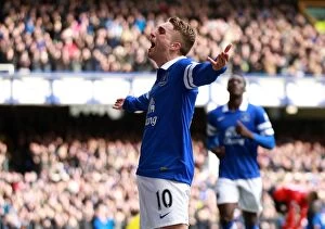 Images Dated 15th March 2014: Deulofeu's Historic Goal: Everton's First against Cardiff City (15-03-2014)