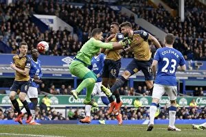 Everton v Arsenal - Goodison Park Collection: Disallowed Goal: Olivier Giroud Heads it Home for Arsenal at Everton's Goodison Park