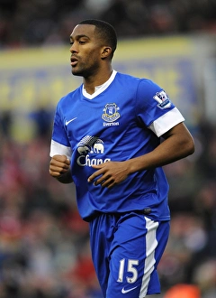 Stoke City 1 V Everton 1 : Britannia Stadium : 15-12-2012 Prints: Distin at Britannia Stadium: Everton vs Stoke City - Barclays Premier League (15-12-2012) - Draw