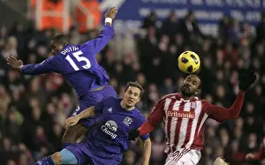 01 January 2011 Stoke City V Everton Prints: Distin and Jagielka vs Fuller: Everton vs Stoke City Clash (01.01.2011)