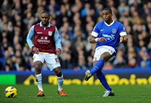 Everton 3 V Aston Villa 3 : Goodison Park : 02-02-2013 Prints: Distin vs. Zogbia: Thrilling 3-3 Draw at Goodison Park - Everton vs