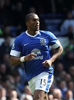 Images Dated 27th April 2013: Distin's Defiant Performance: Everton's 1-0 Victory Over Fulham (Goodison Park, 2013)