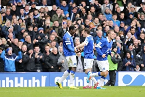 Everton 3 V Swansea City 2 : Goodison Park : 22-03-2014 Prints: Double Trouble: Lukaku and Baines Celebrate Everton's Winning Goals (22-03-2014)