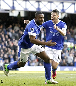 Everton 3 V Aston Villa 3 : Goodison Park : 02-02-2013 Prints: Dramatic 3-3 Draw at Goodison Park: Anichebe and Mirallas Stun Aston Villa with Thrilling Goals for Everton