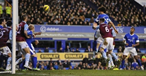 Everton 3 V Aston Villa 3 : Goodison Park : 02-02-2013 Prints: Dramatic Equalizer: Marouane Fellaini's Header Saves a Point for Everton in Thrilling 3-3 Comeback vs