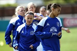06 May 2012 Everton Ladies v Lincoln Ladies Collection: Easton and Whelan Prepare for Battle: Everton Ladies vs. Lincoln Ladies at Arriva Stadium