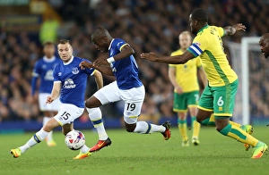 EFL Cup Prints: EFL Cup: Everton vs Norwich City - Intense Battle Between Enner Valencia and Sebastien Bassong at Goodison Park
