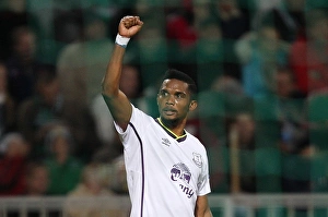 Framed Print : Eto'o's Europa League Glory: Everton Forward Celebrates Goal Against FC Krasnodar