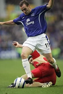 Everton v Portsmouth Collection: Evasive James McFadden: Beating Defenses for Everton FC