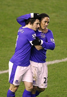 Everton 2 V West Bromwich Albion 1 : Goodison Park : 30-01-2013 Prints: Everton: Baines and Pienaar Celebrate First Goal Against West Brom in Premier League (30-01-2013)