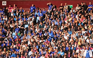 Framed Print : Everton Fans Shield Their Eyes from the Sun: Aston Villa vs. Everton, Barclays Premier League (29 August 2010)