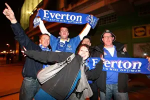 Fan Prints: Everton Fans Unite: Roaring Support Outside Estadio Jose Alvalade in UEFA Europa League