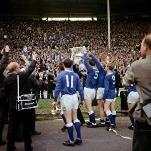 FA Cup Final -1966 Collection: Everton FC: Brian Labone Lifts the FA Cup Triumph at Wembley (1966)