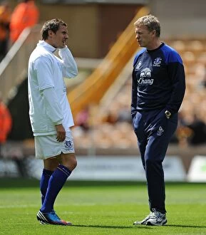 06 May 2012 v Wolverhampton Wanderers, Molineux Stadium Collection: Everton FC: Manager David Moyes and Phil Jagielka Pre-Match Huddle at Molineux Stadium (May 2012)