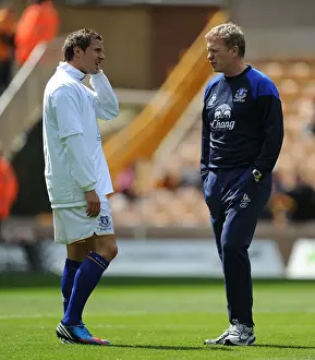 06 May 2012 V Wolverhampton Wanderers, Molineux Stadium Prints: Everton FC: Manager David Moyes and Phil Jagielka Pre-Match Huddle at Molineux Stadium (May 2012)