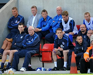 Pre Season Friendly - Morecambe V Everton - Globe Arena Prints: Everton FC: Moyes and His Team Strategize during Pre-Season Friendly at Morecambe's Globe Arena