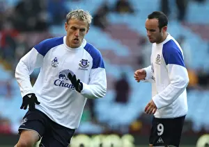14 January 2012, Aston Villa V Everton Prints: Everton FC: Neville and Donovan Warming Up Before Aston Villa Clash (January 14, 2012)