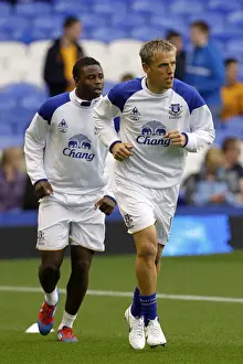 31 March 2012 V West Bromwich Albion, Goodison Park Prints: Everton FC: Neville and Gueye Warming Up Before Everton vs West Bromwich Albion (31 March 2012)