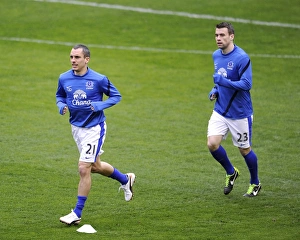 Everton 2 V Queens Park Rangers 0 : Goodison Park : 13-04-2013 Prints: Everton FC: Osman and Coleman Warming Up Ahead of Everton vs. QPR (13-04-2013)