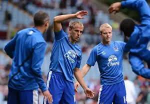 Aston Villa 1 V Everton 3: Villa Park: 25-08-2012 Prints: Everton FC: Phil Neville Leading Warm-Up at Villa Park Before Aston Villa vs