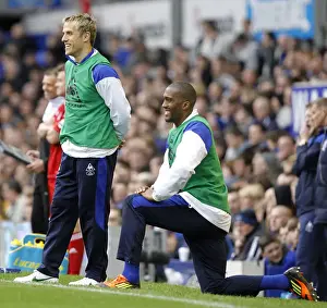 31 March 2012 V West Bromwich Albion, Goodison Park Prints: Everton FC: Phil Neville and Sylvain Distin Pre-Match Warm-Up at Goodison Park (vs West Bromwich Albion)