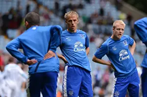 Aston Villa 1 V Everton 3: Villa Park: 25-08-2012 Prints: Everton FC: Phil Neville and Teammates Stretching During Warm-Up at Villa Park before Aston Villa vs Everton