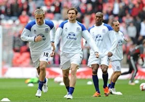 Images Dated 14th April 2012: Everton FC at Wembley: Phil Neville and Team Gear Up for Liverpool FA Cup Semi-Final (April 2012)