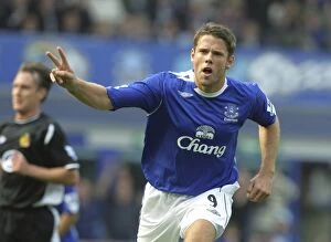 Everton v Wigan Collection: Everton Football Club: James Beattie's Double - The Exultant Moment of Victory