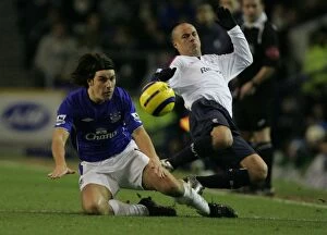 Everton vs Bolton Collection: Everton Football Club: A Moment of Drama - Stelios and Nuno Valente's Intense Clash on the Field