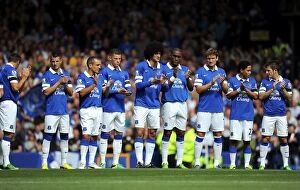 Images Dated 24th August 2013: Everton Players Unite Before Premier League Showdown Against West Bromwich Albion at Goodison Park
