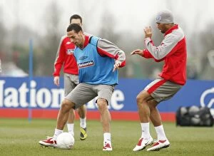 Images Dated 31st March 2009: Everton Stars: Ferdinand and Lescott in Training with England Squad