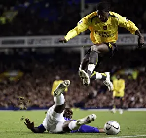 Everton v Arsenal Carling Cup Fourth Round Emanuel Adebayor and Joseph Yobo in action