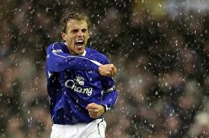 Images Dated 18th March 2007: Everton v Arsenal - Phil Neville celebrates after Andrew Johnson