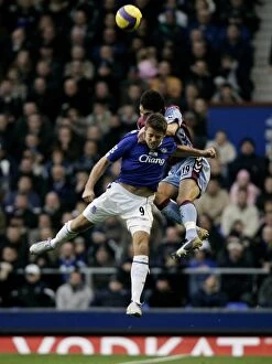 James Beattie Collection: Everton v Aston Villa Evertons James Beattie in action against Aston Villas Liam Ridgewell