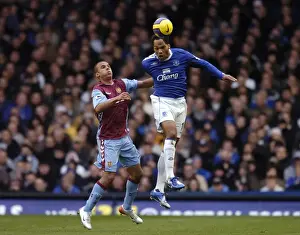 Everton v Aston Villa Joleon Lescott wins a header against Gabriel Agbonlahor