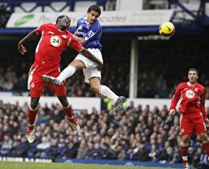 Everton v Blackburn Collection: Everton v Blackburn Rovers Mikel Arteta gets a header on goal under pressure