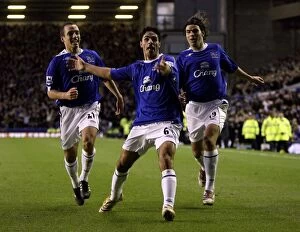 Everton v Bolton - Mikel Arteta celebrates after scoring the only goal of the game